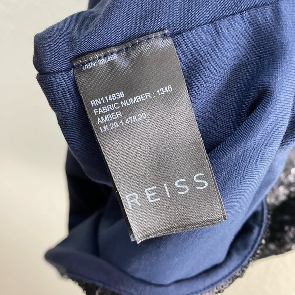 Reiss Amber Sequin Back Navy Cocktail Short Sleeve Wedding Guest Party Dress 6 - Picture 6 of 13